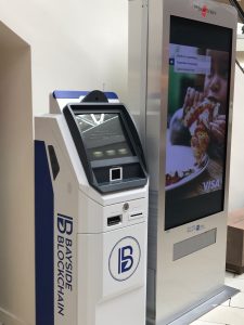 Bitcoin ATM in shopping mall at Florida, USA manufactured by ChainBytes bitcoin ATM company for Bayside Blockchain